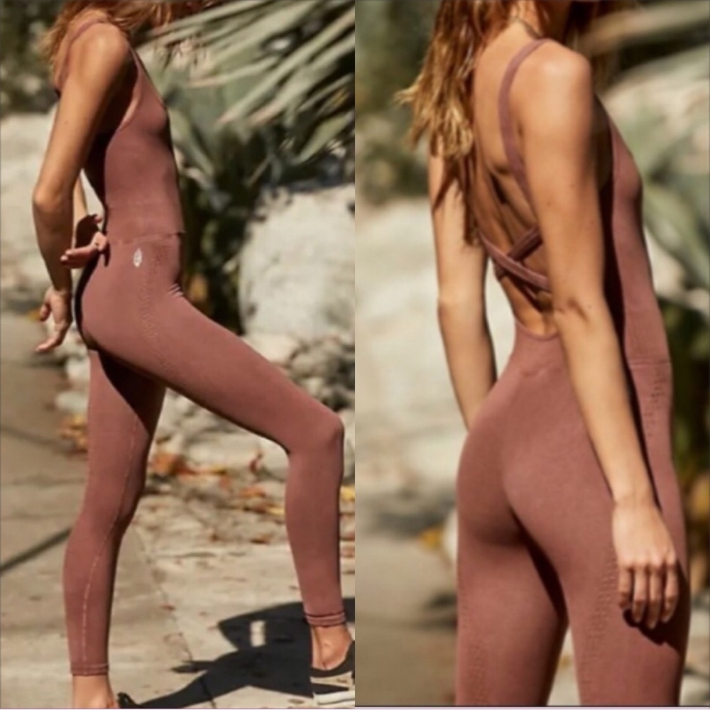 Seamless Cross-Back Jumpsuit - Mauve